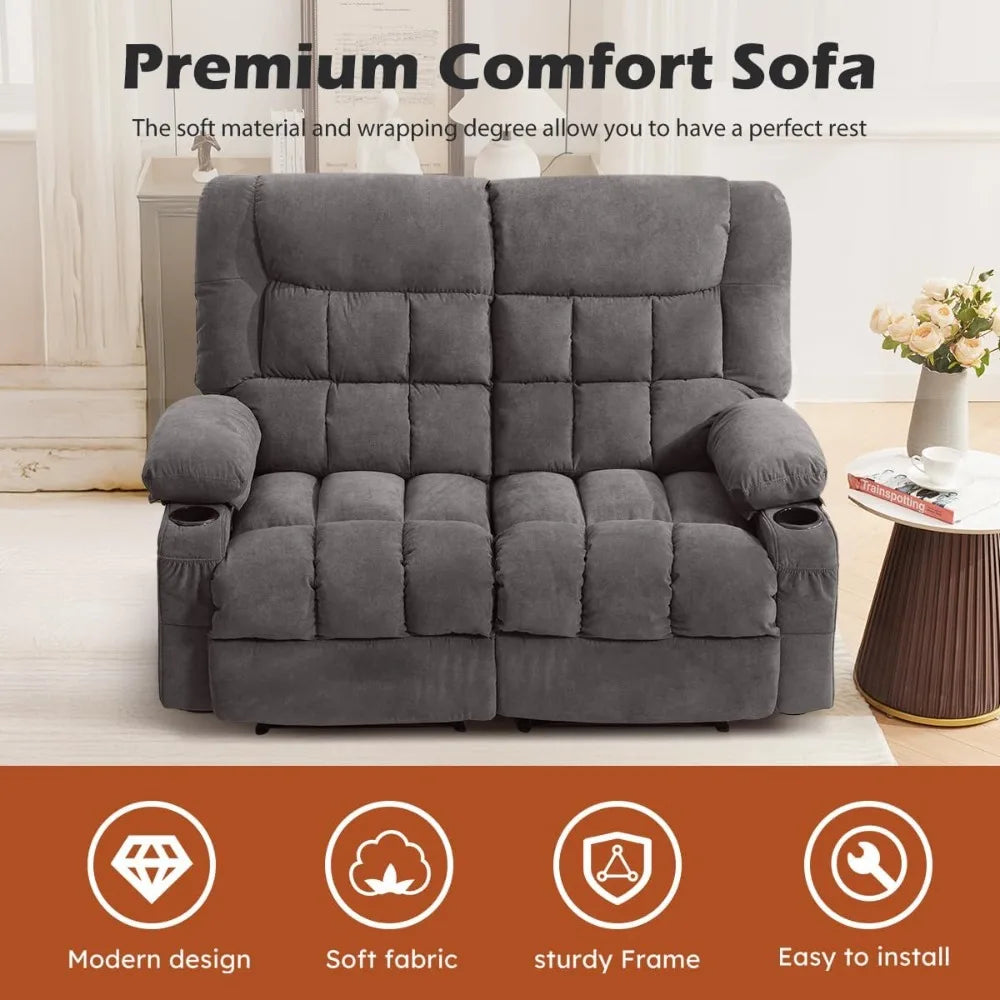 Oversized Manual Recliner Loveseat With Cup Holders And Side Pocket