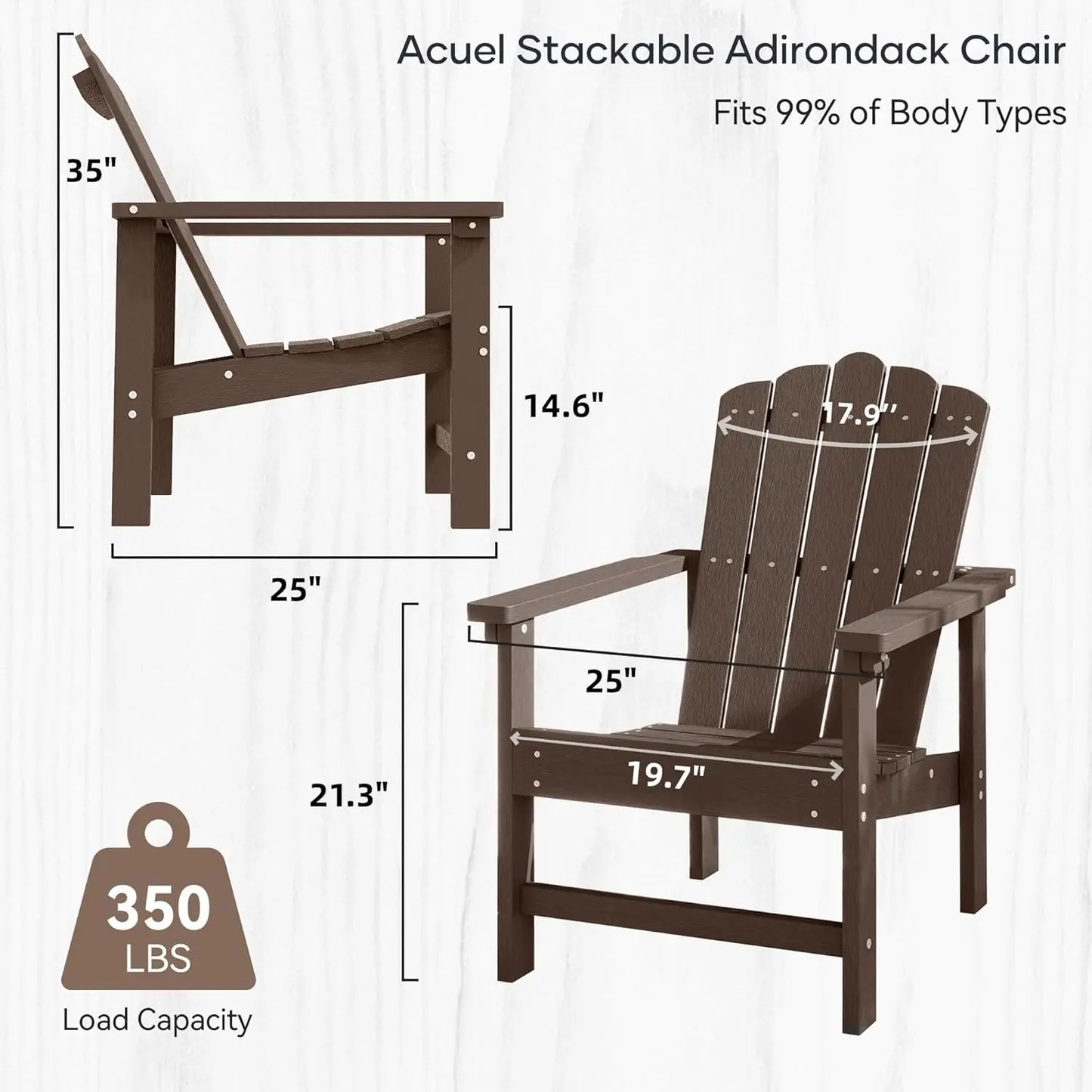 Stackable Adirondack Chairs Set of 2 Weather Resistant Outdoor Patio Poly Lumber