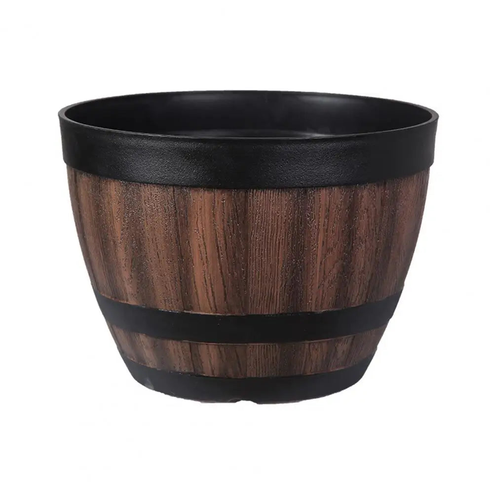Barrel Shape Imitation Wood Plant Pot Plastic Flowerpot For Indoor Outdoor
