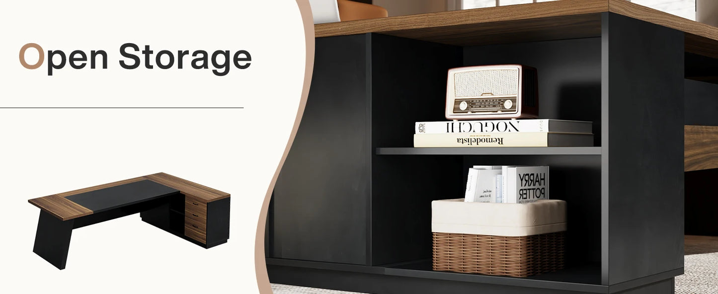78 Inch L Shaped Desk Modern Executive Desk With Cabinet