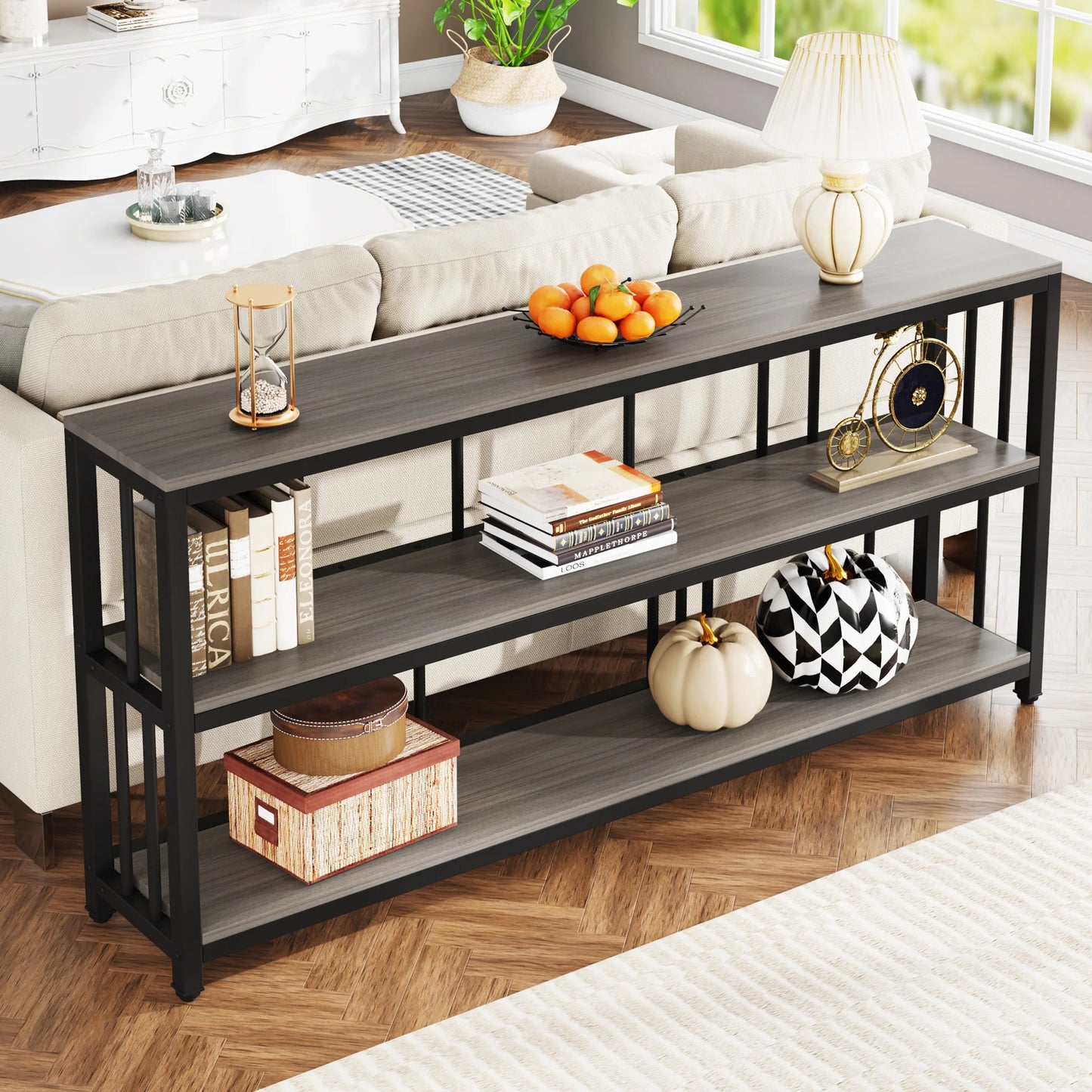 Tribesigns Long Console Sofa Table 70.89 Inch 3 Tier Rustic