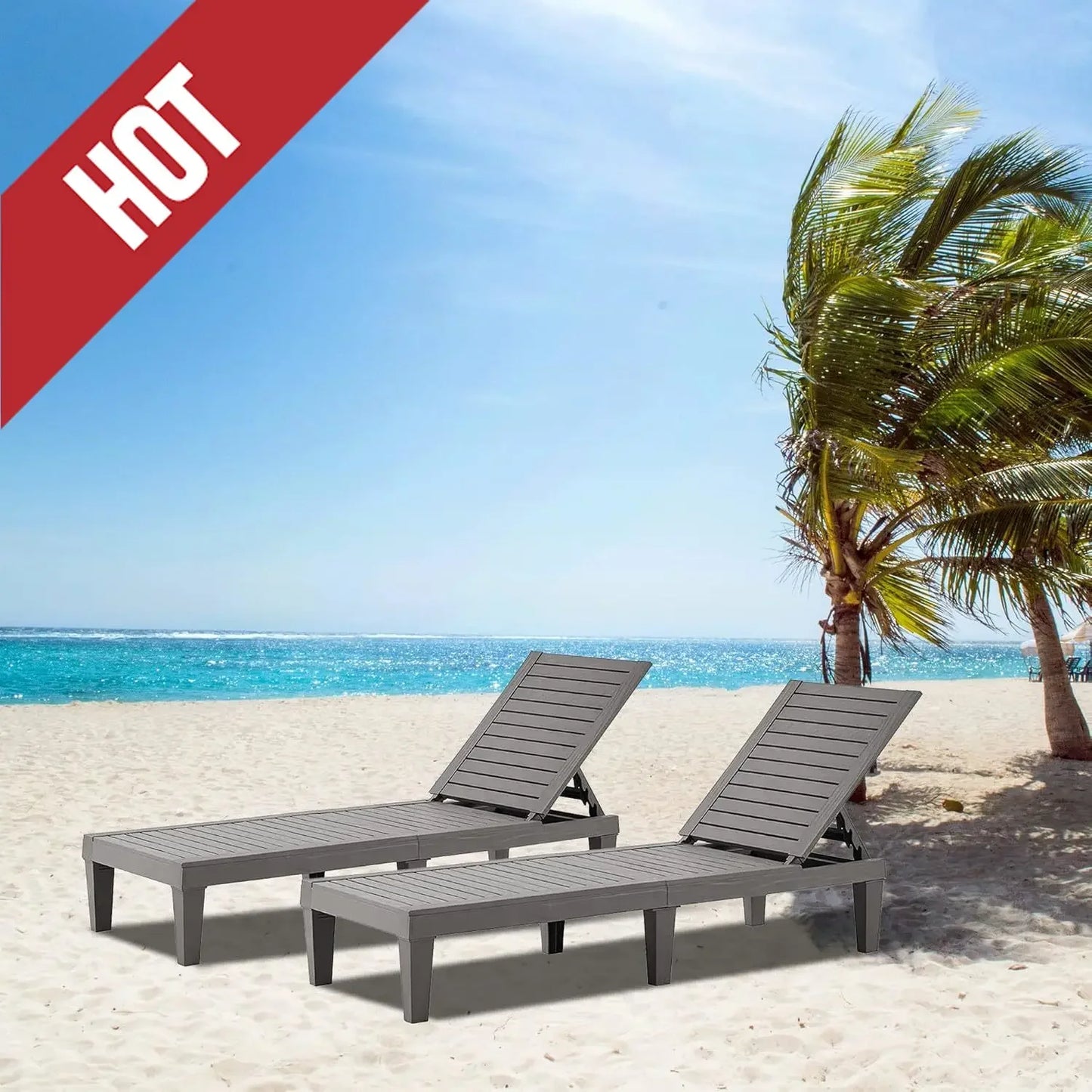Outdoor Chaise Lounge Set of 2 Adjustable Pool Chairs With 5 Position Backrest