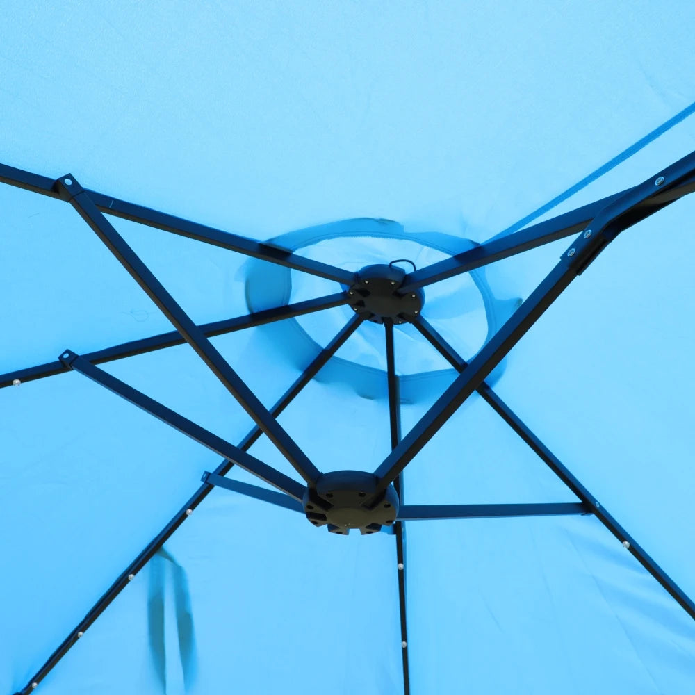 15 X 9 Ft Large Double Sided Rectangular Outdoor Twin Patio Umbrella With LED Light And Base Blue
