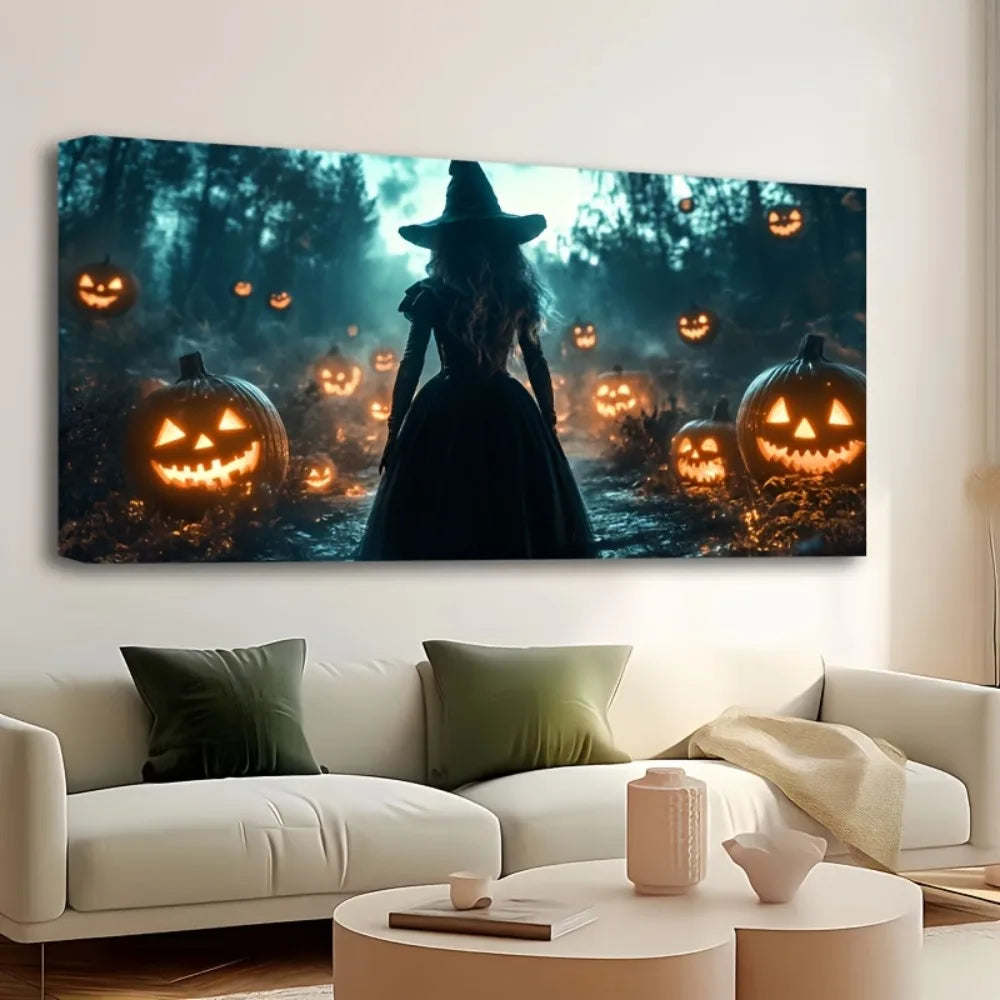 One And A Half Inch Pine Wood Frame Halloween Pumpkin Witch Decorative Painting