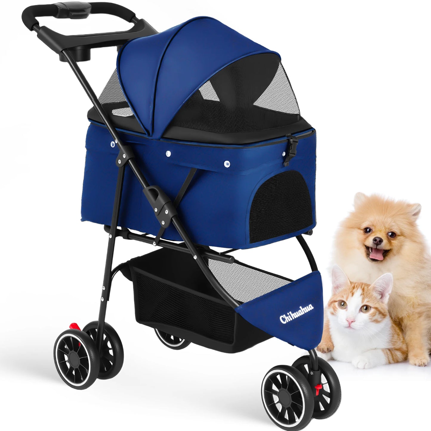 Portable Foldable Pet Stroller For Small Dogs And Cats Carrier With Canopy