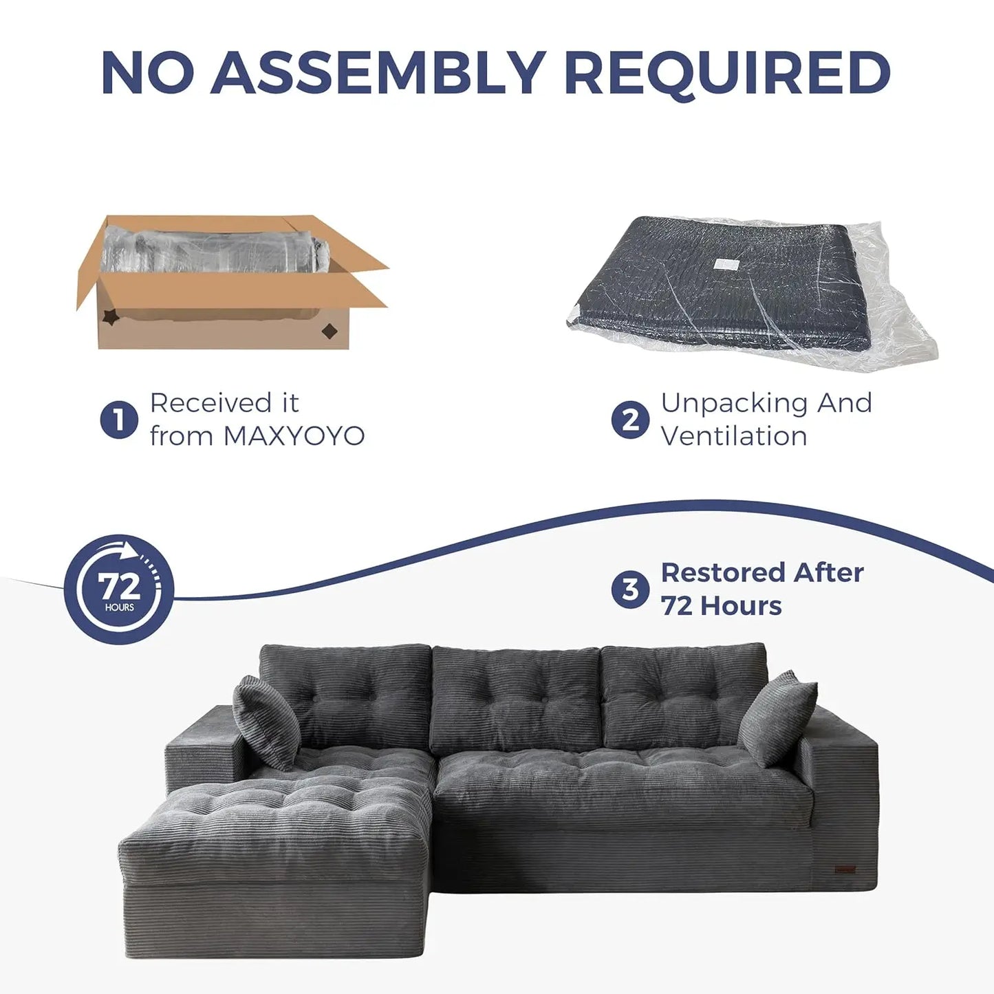 104 Inch L Shaped Modular Sectional Sofa With Ottoman Layered Cushions