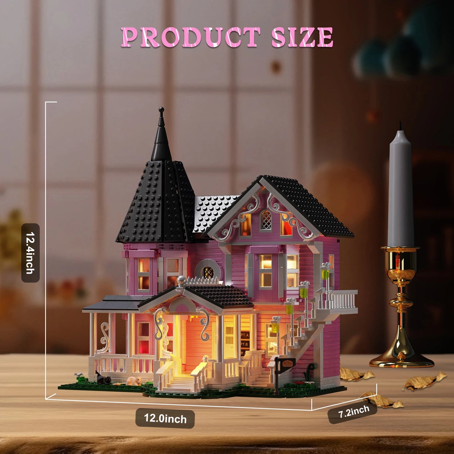Pink Palace House Building Set Lights Coraline Haunted House Lego Compatible