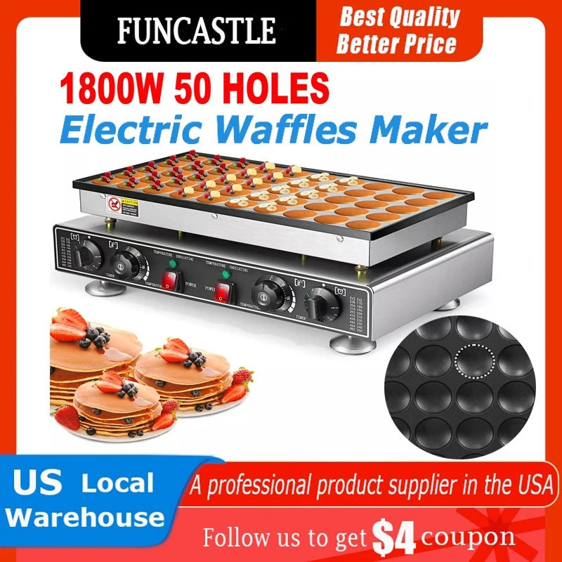 Electric Waffle Maker 50PCS Mini Dutch Round Pancake Muffin Maker Dorayaki Machine Kitchen Appliance Waffle Iron