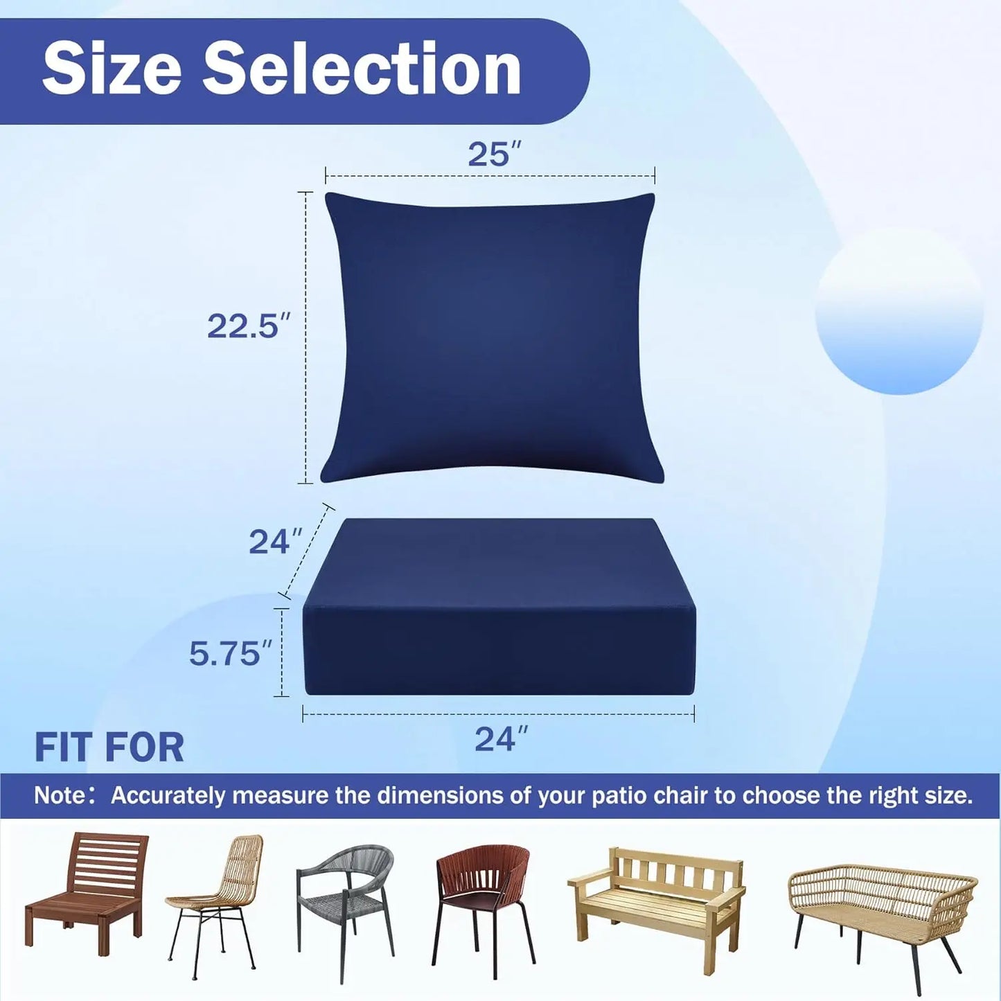 Outdoor Chair Cushions 24x24 With Back Cushion Waterproof Fade Resistant Straps