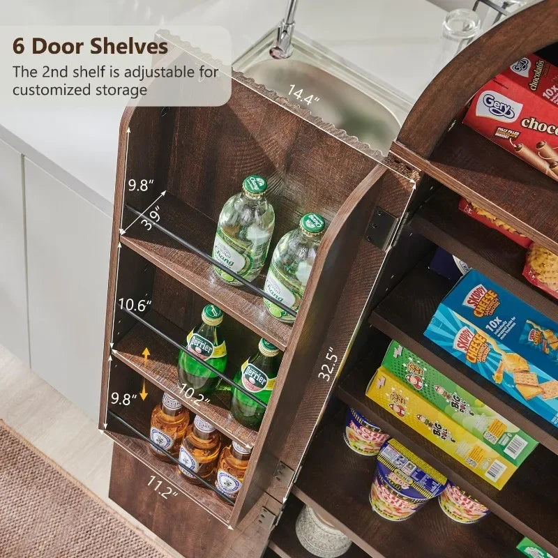 71 Inch Tall Pantry Cabinet With 3 Adjustable Shelves And 6 Door Shelves