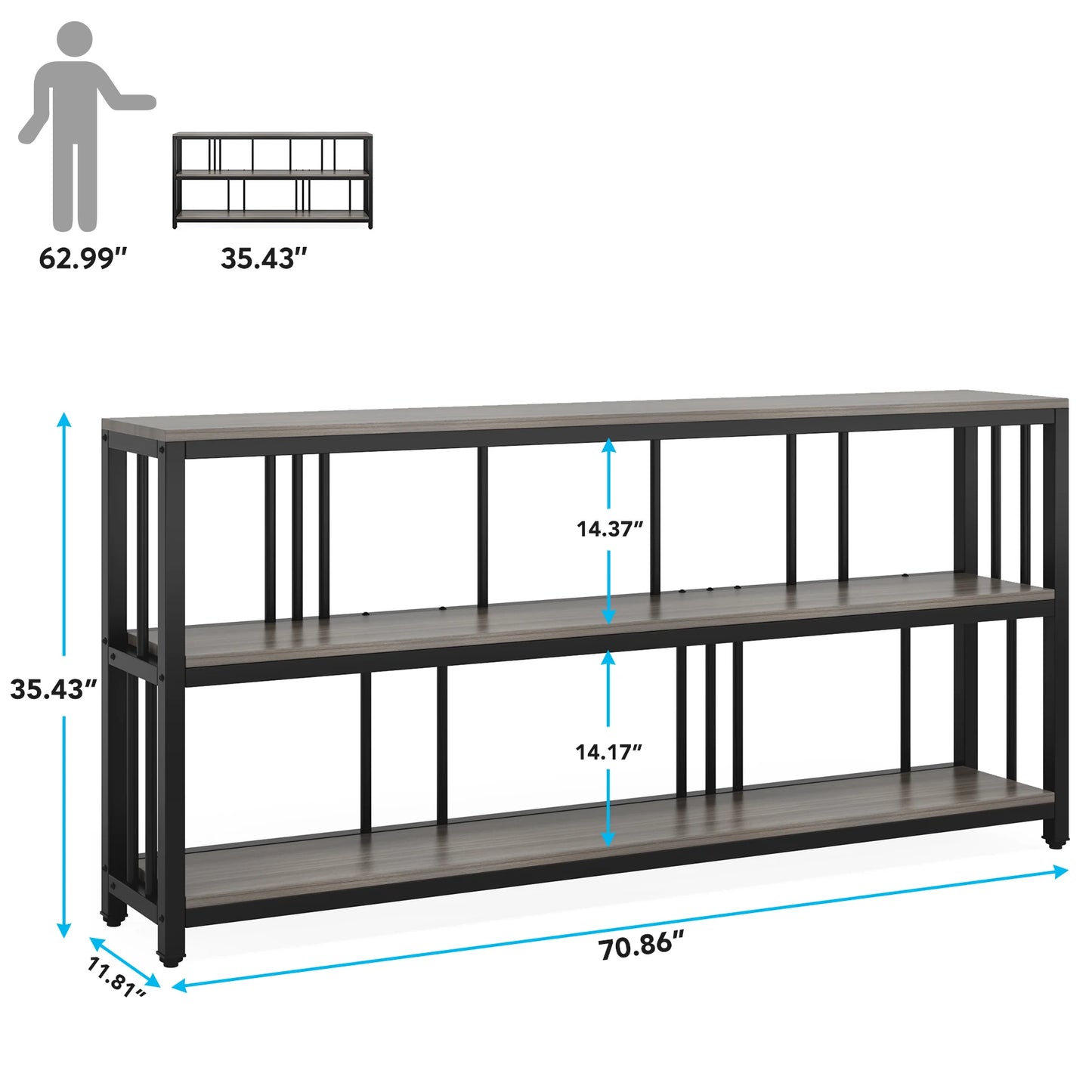 Tribesigns Long Console Sofa Table 70.89 Inch 3 Tier Rustic