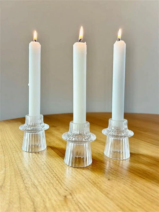 Clear Glass Ribbed Tealight Candle Holders Set Of 3