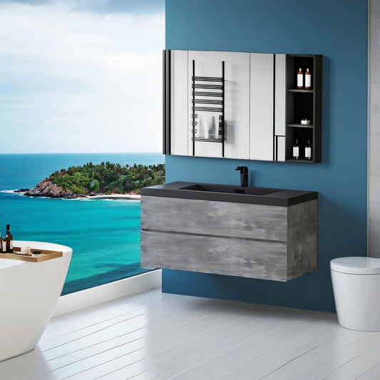48 Inch Floating Bathroom Vanity With Sink Black Quartz Top