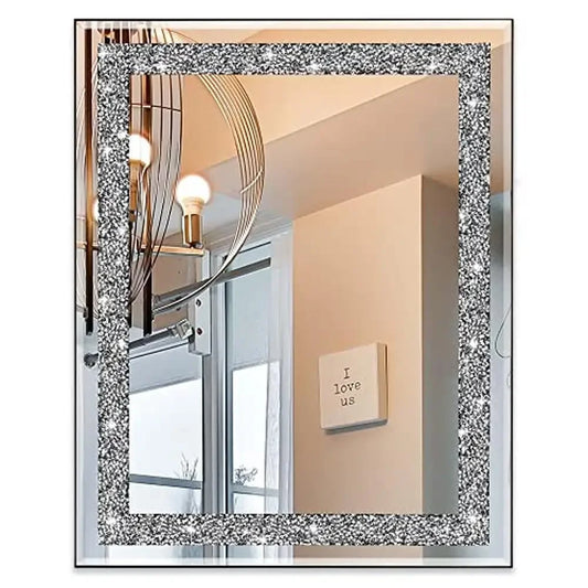 Crystal Crush Diamond Mirror 16x20 Luxury Wall Mirror for Home Décor Accent in Bathroom Bedroom and Entryway