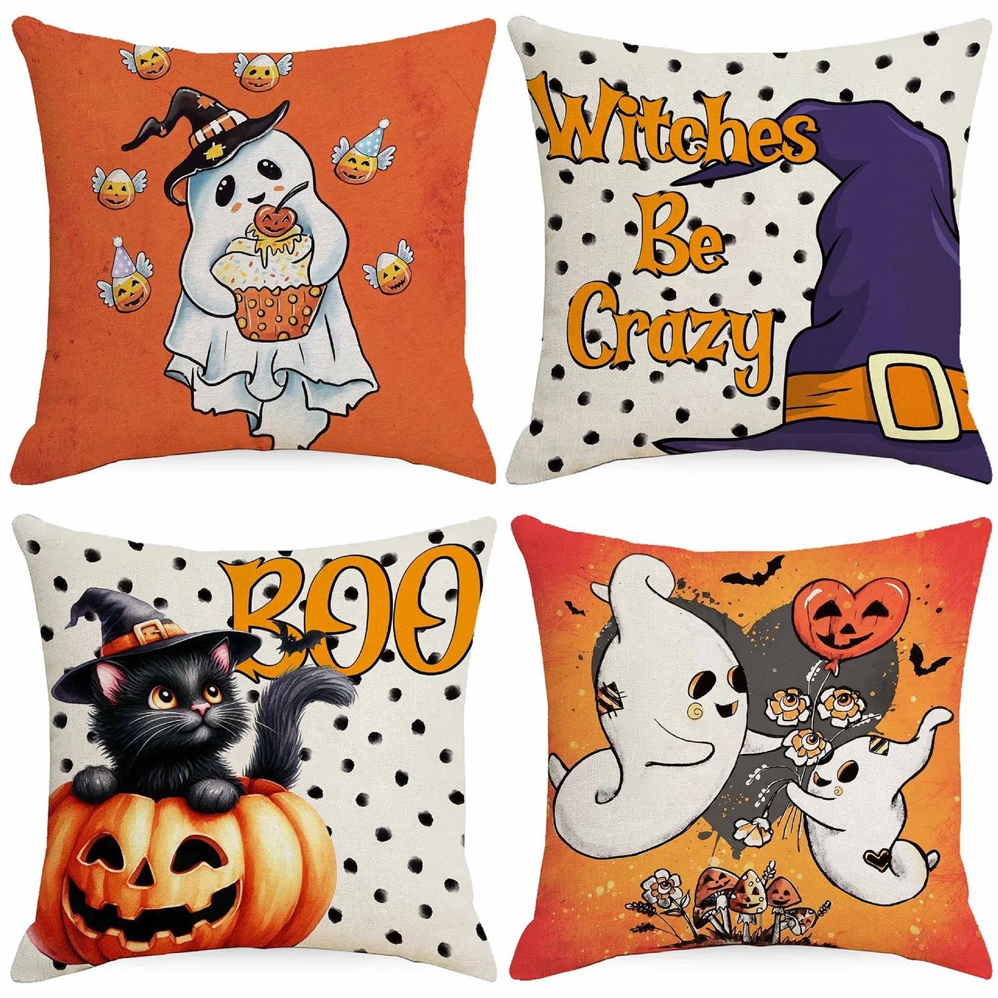 Halloween Linen Throw Pillow Cover Single Sided Print