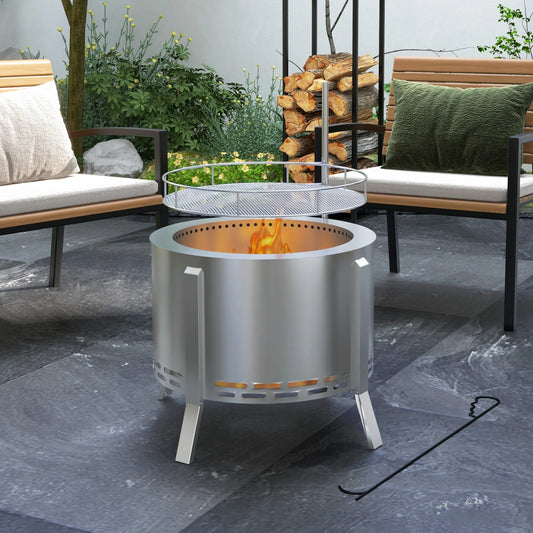 Outsunny Smokeless Fire Pit BBQ Grill Poker Stainless Steel