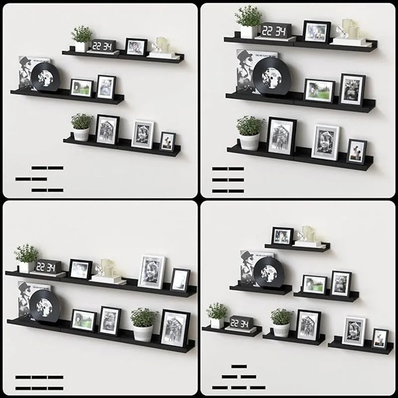 Six Piece Wall Hanging TV Partition Wood Stand Black