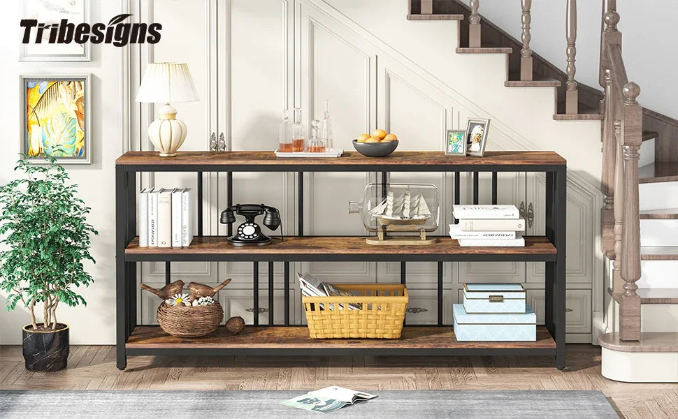 Tribesigns Long Console Sofa Table 70.89 Inch 3 Tier Rustic