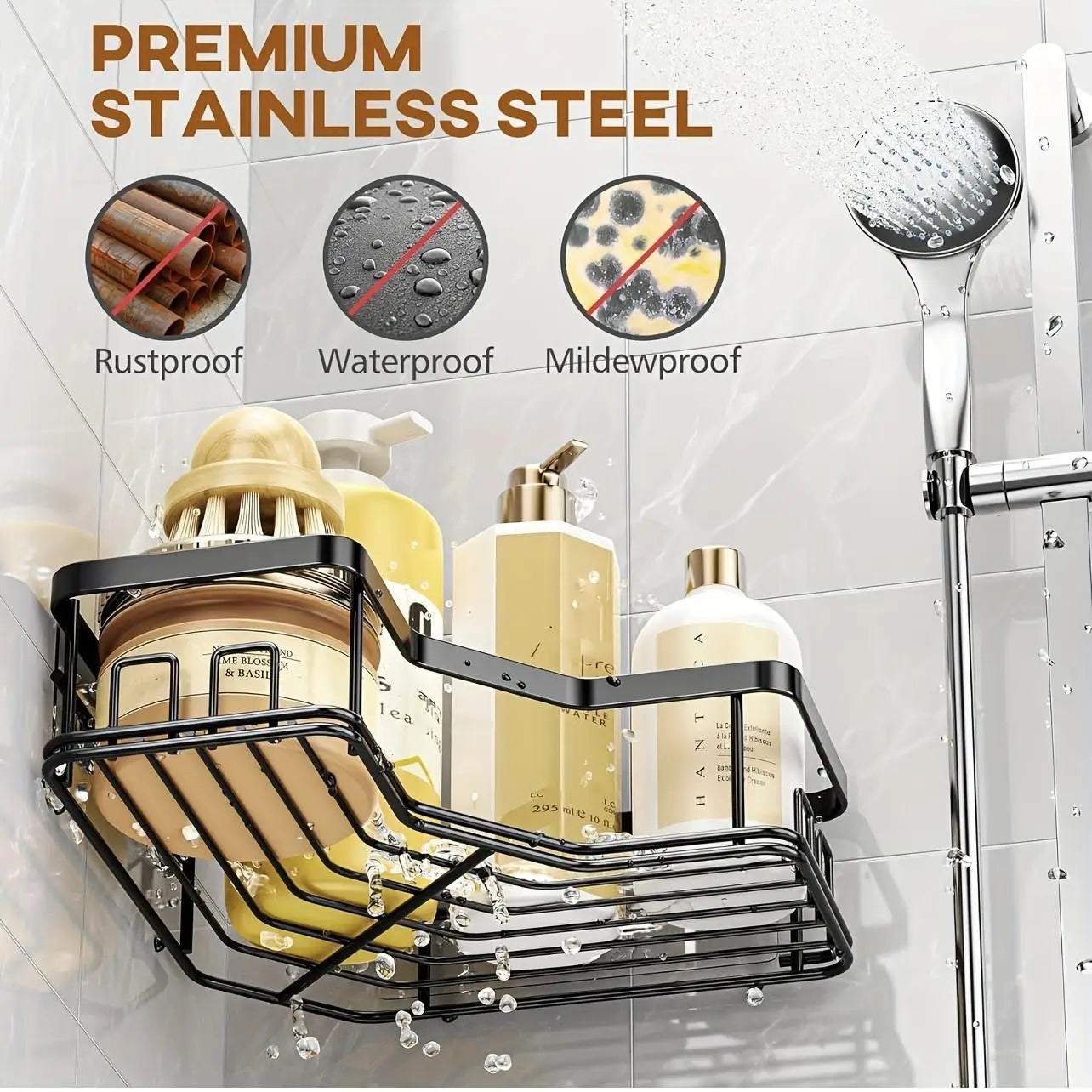 3 To 5 Pack Adhesive Shower Caddy No Drilling Rustproof Stainless Steel Bathroom