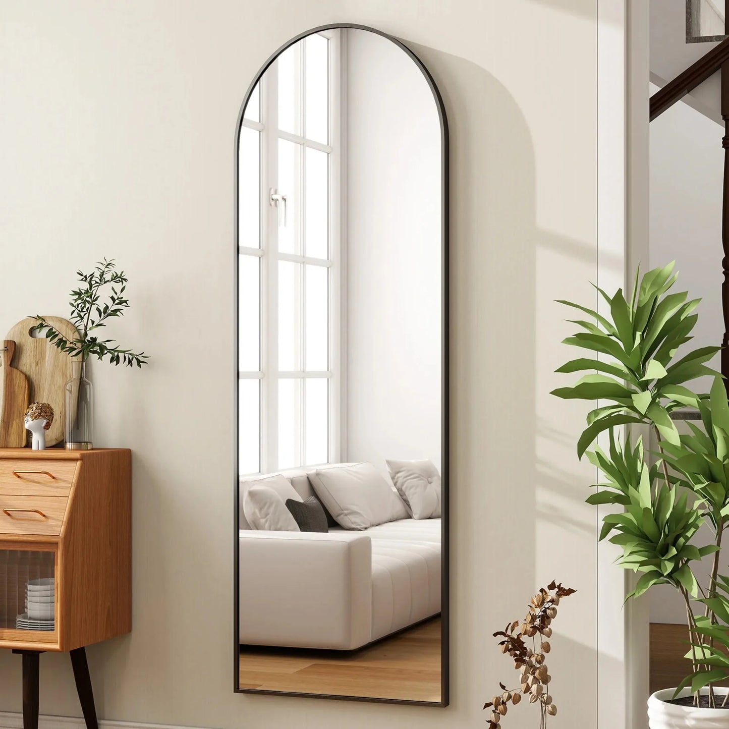 Arched Full Length Floor Mirror 59 By 16 Inch Black Framed