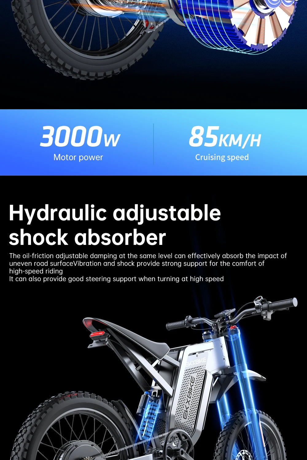 EKX X21 Max Electric Offroad Ebike 3000W 60V 30Ah 85Kmh