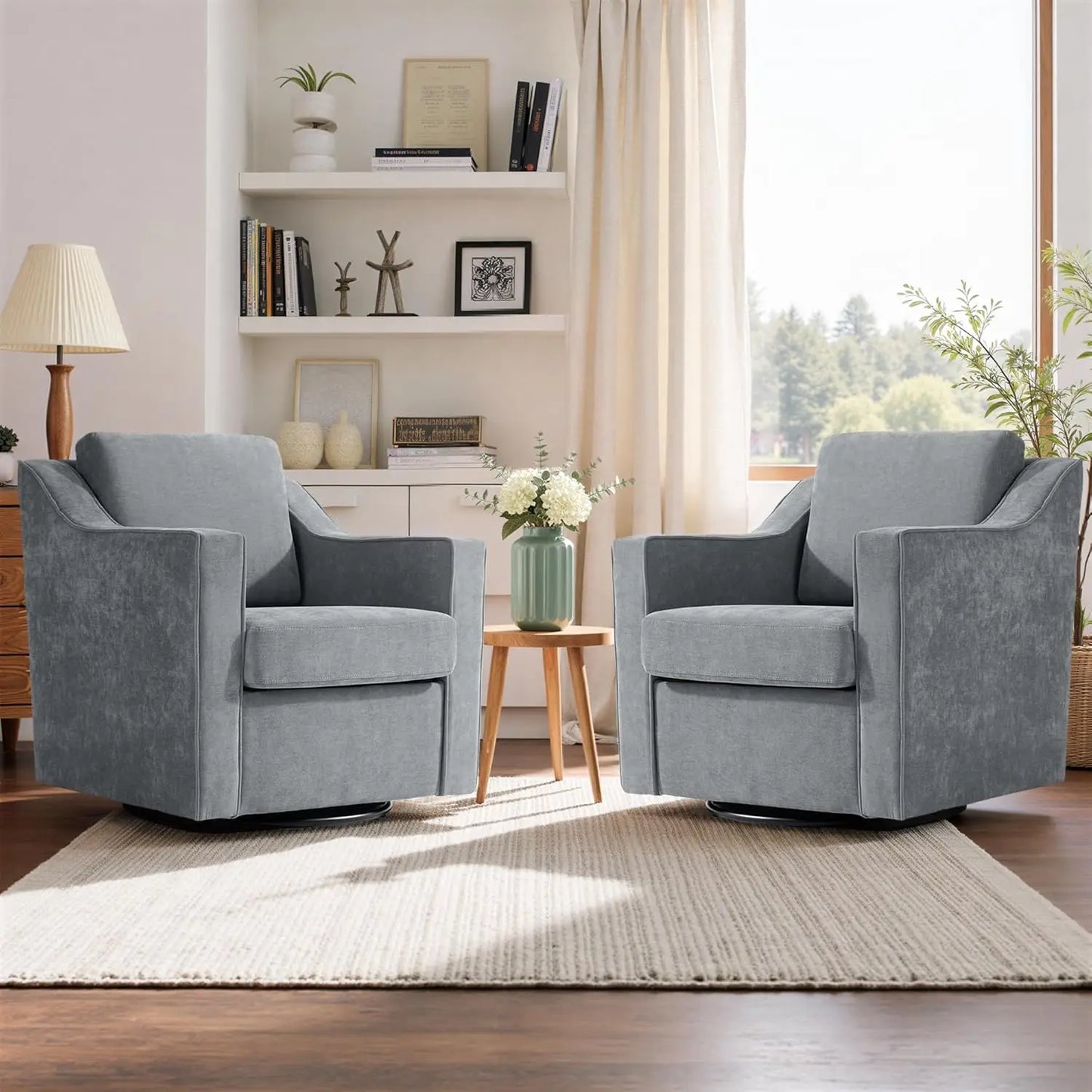 Two Seat Round Barrel Arm Chair Textile With Metal Frame And Adjustable Height