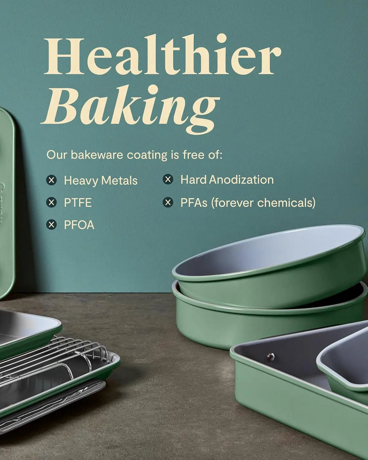 Nonstick Ceramic Bakeware Set 11 Pieces Baking Sheets Assorted Baking Pans Cooling Rack Storage Aluminized Steel Body Non Toxic PTFE PFOA Free Cream