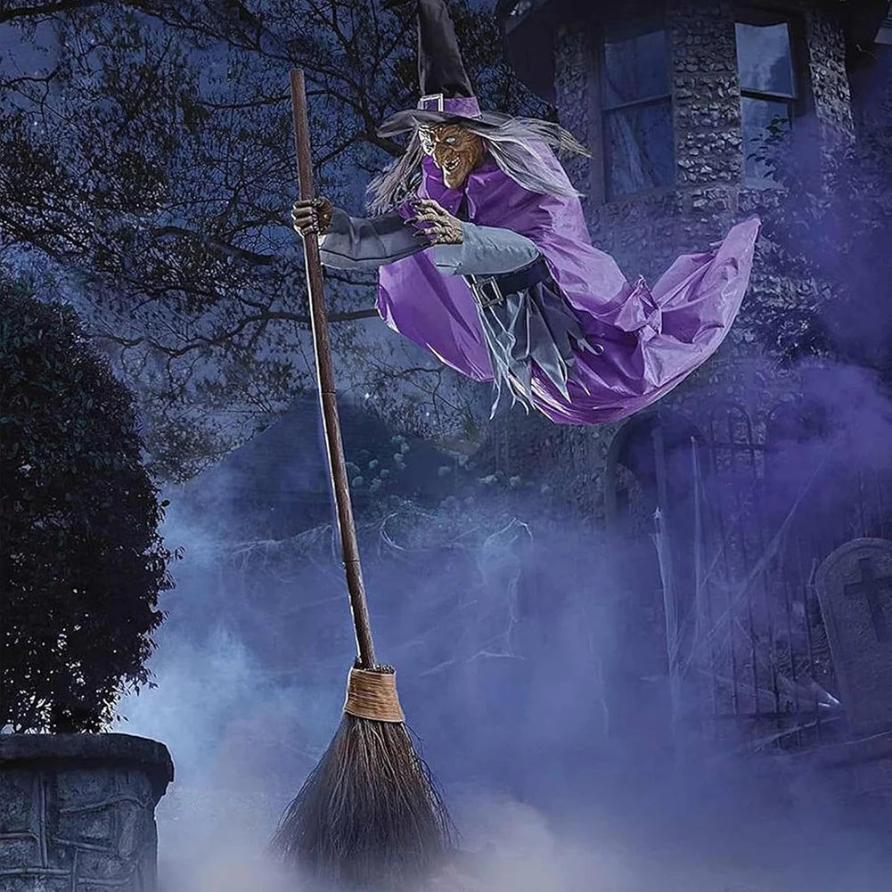 Halloween Flying Witch Broom Prop With Lights And Sounds