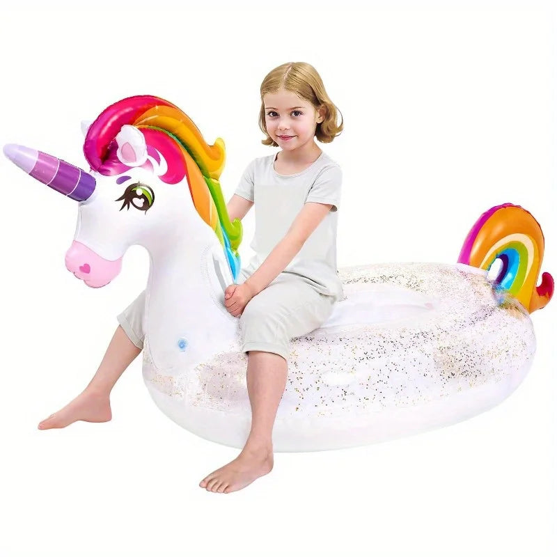 Joyfy Rainbow Unicorn Pool Float Inflatable Floaty With Glitter