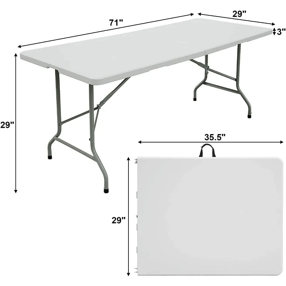 6 Foot Folding Table White Plastic Portable Long Foldable Table For Indoor Outdoor Picnic Camping
