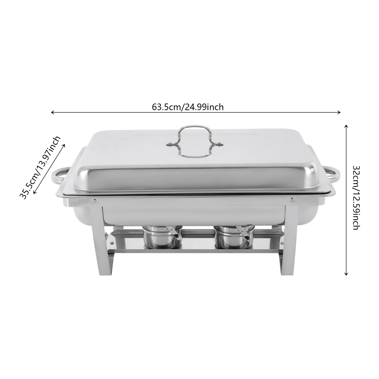 Chafing Dish Buffet Set 3 Grid Stainless Steel Rectangular Catering Warmer Set 63.5 x 35.5 x 32 cm