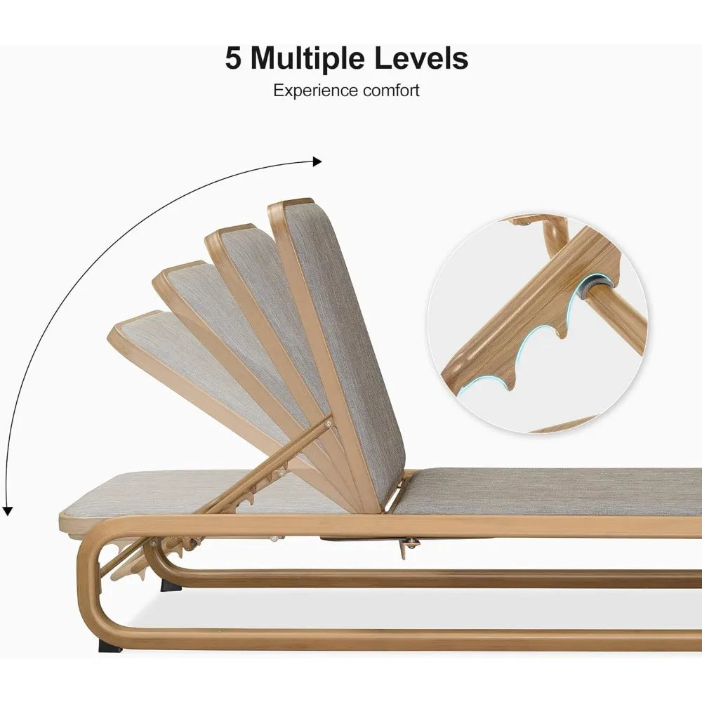 Outdoor Adjustable Chaise Lounge Chair With Cushion Aluminum Poolside Teak