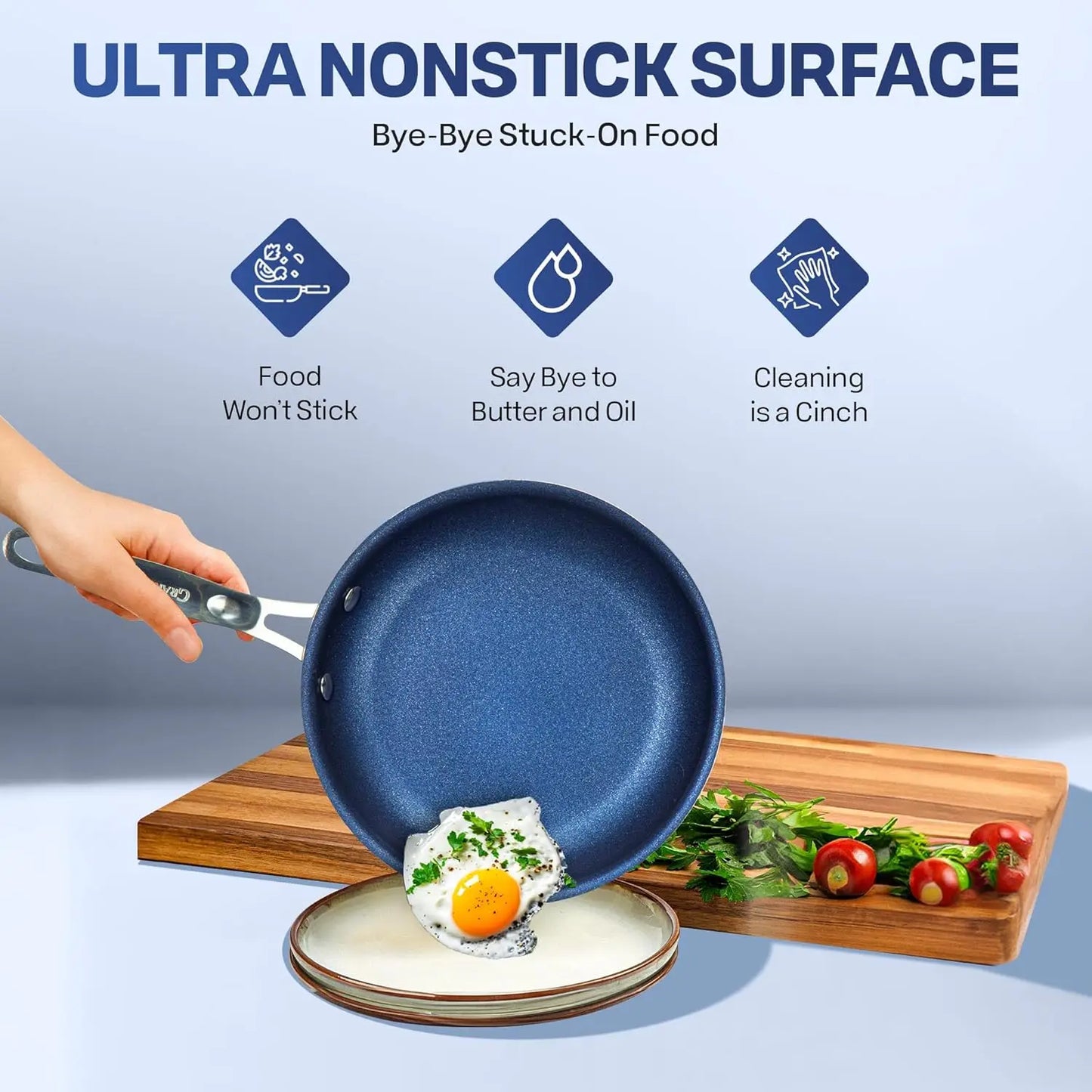 True 20 Piece Pots and Pans Set Non Stick Cookware with Deep Square Pan and Bakeware Non Toxic PFOA PFOS Free Oven Safe Blue Diamond