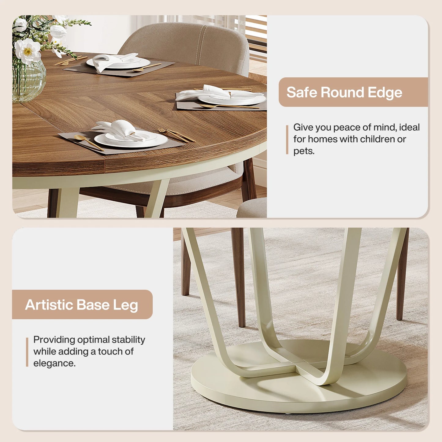Tribesigns Round Dining Table 47in Wood Gray Frame