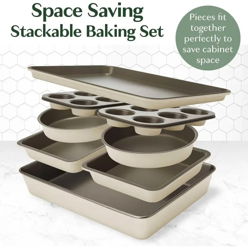 High Quality All In One Nonstick Bakeware Set Stackable Space Saving Design with Round and Square Pans