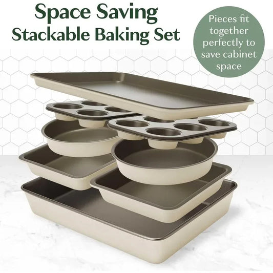 High Quality All In One Nonstick Bakeware Set Stackable Space Saving Design with Round and Square Pans