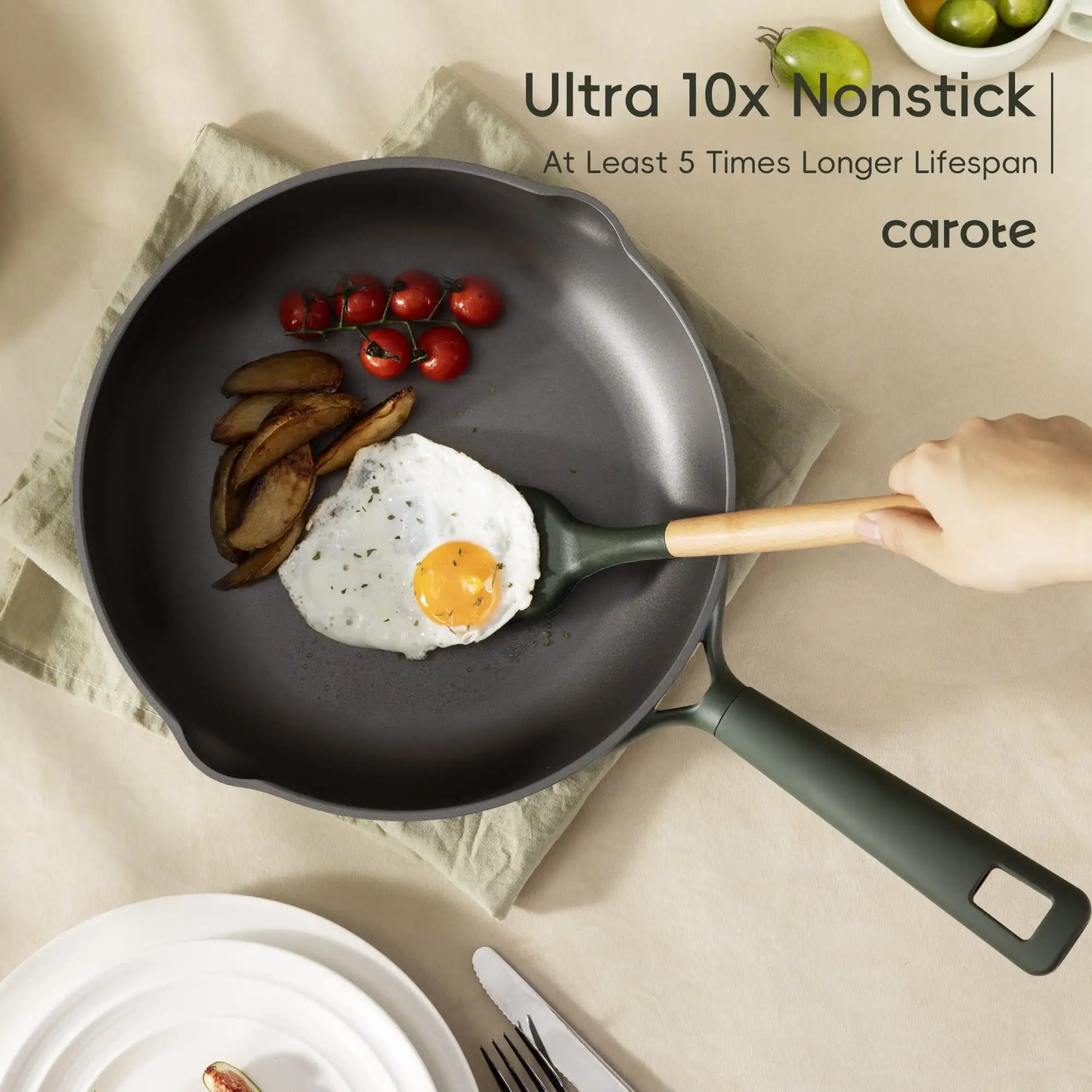 19 Pieces Nonstick Cookware Set Induction Pots and Pans Dark Green