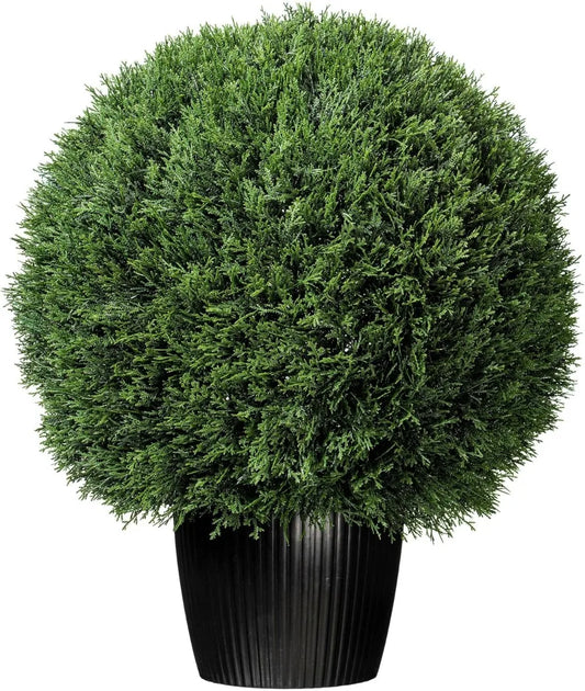 24 Inch Artificial Silk Cedar Topiary Ball UV Resistant Indoor Outdoor Potted Natural Green Home Patio Tabletop Faux Bush