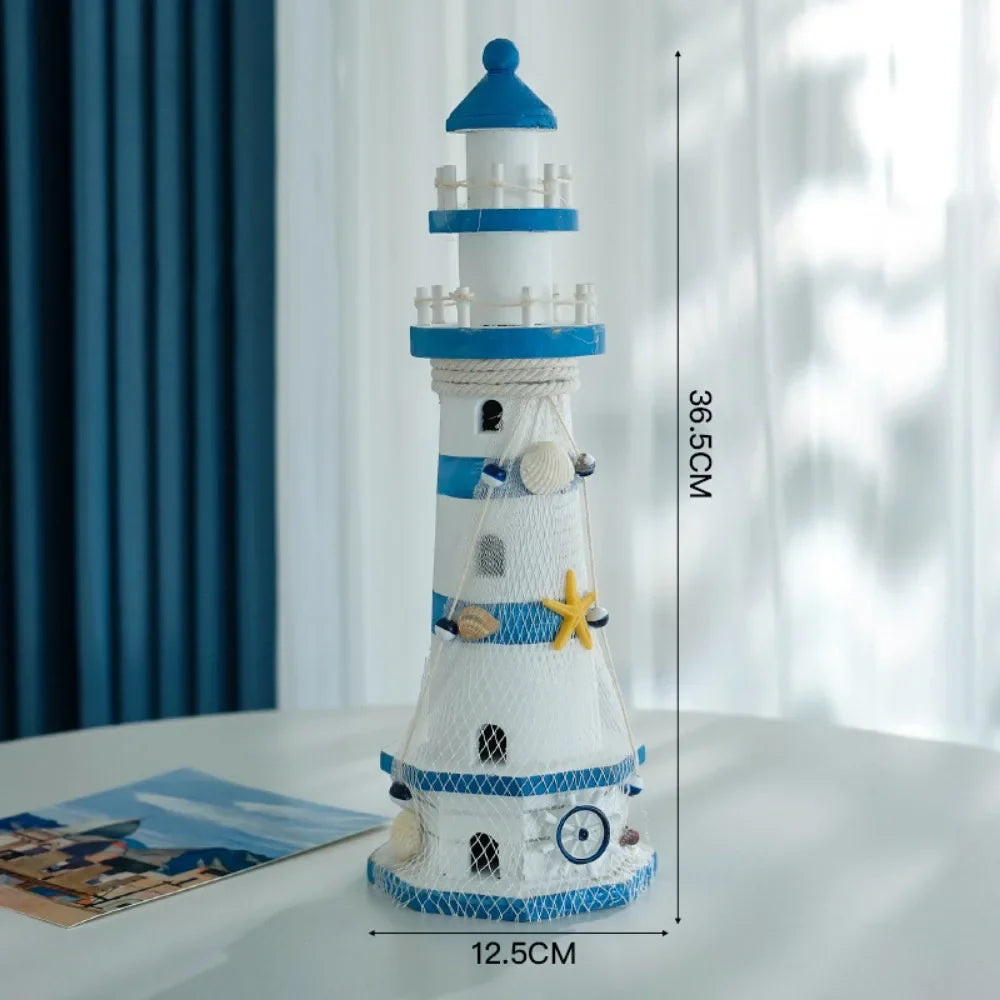 Wooden Double Layered Lighthouse Figurine Nautical Decor