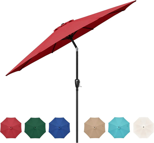 9 Ft Outdoor Patio Umbrella Market Table Umbrella With 8 Sturdy Ribs Push Button Tilt And Crank Waterproof UV Resistant Polyester For Garden Yard Pool