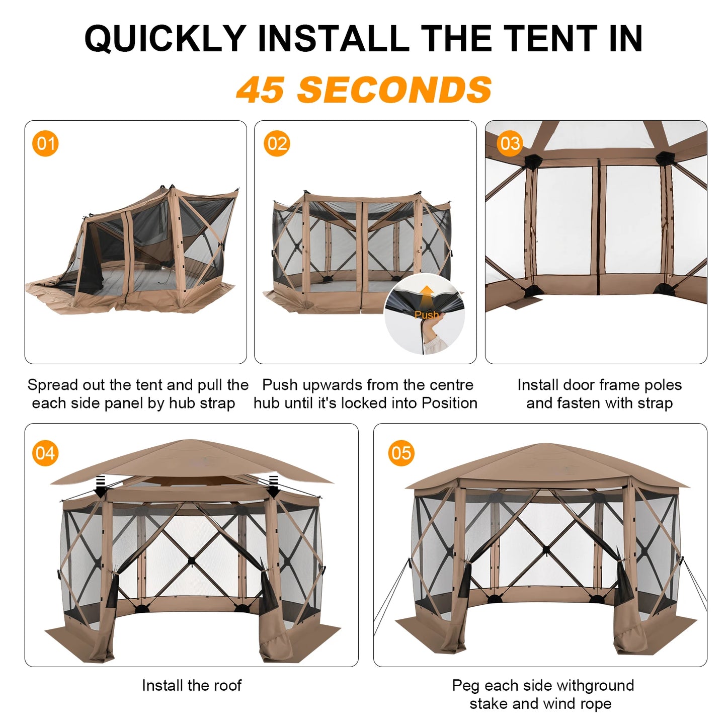 COBIZI Pop Up Gazebo Screen Tent 12x12 Camping Gazebo With Removable Roof Outdoor Screened Gazebo 5 Sidewalls 1800mm 300D Oxford