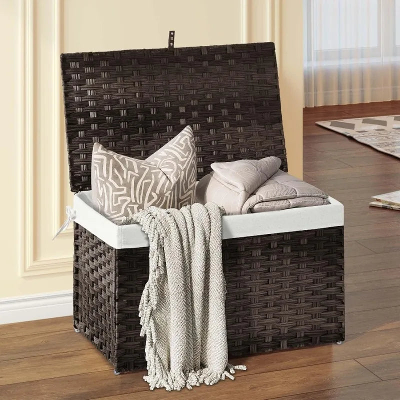 Wicker Storage Basket with Lid 160L Handwoven Blanket Bin