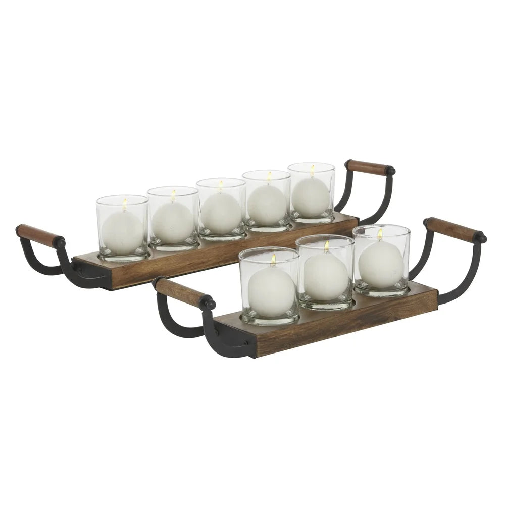 Eight Holder Wooden Tealight Candelabra Centerpieces Set Two