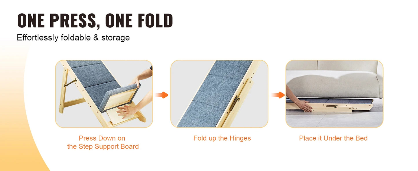 SucceBuy Wooden Pet Steps And Ramp 2-In-1 Foldable Bed Access For Pets