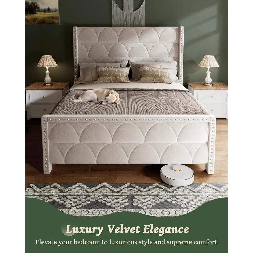 Silent Velvet Wingback Platform Bed Frame 56 Headboard