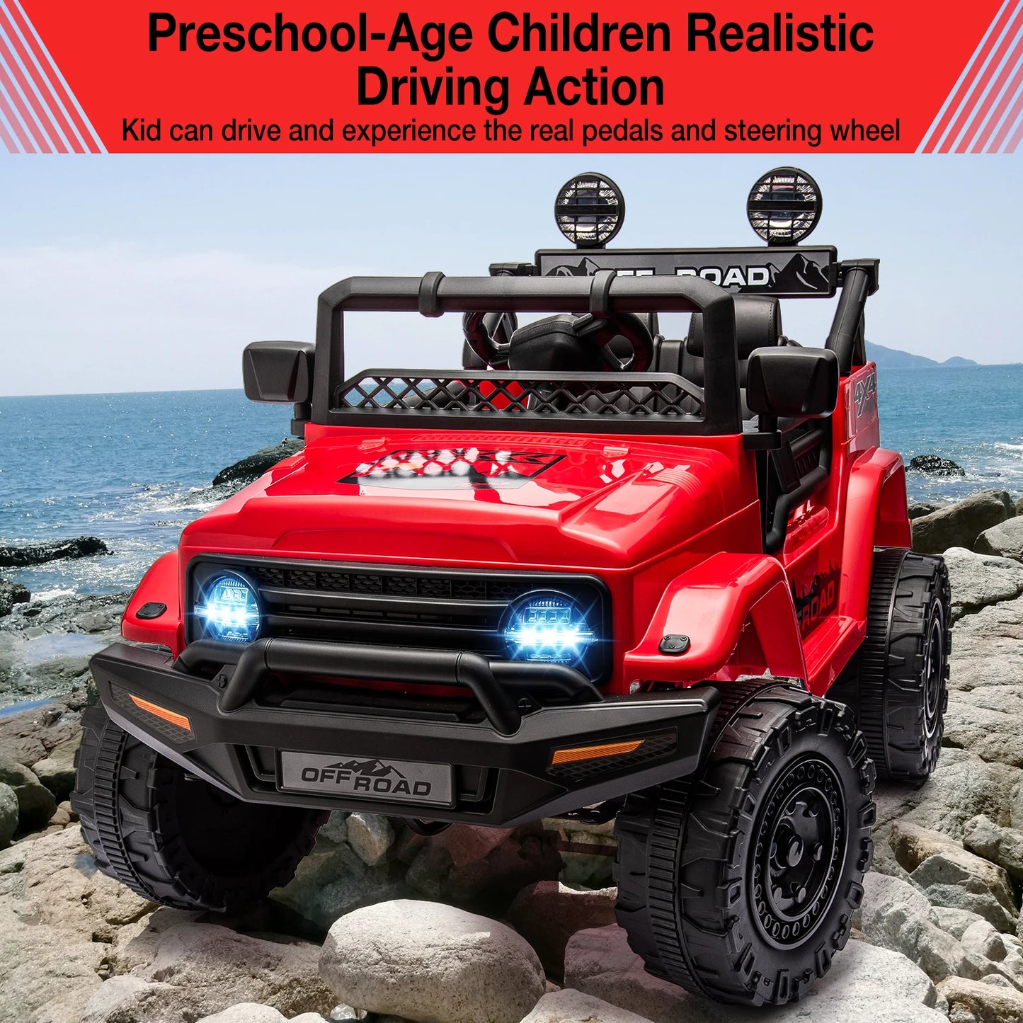 12V Kids Ride On Truck With Remote Control Bluetooth Lights