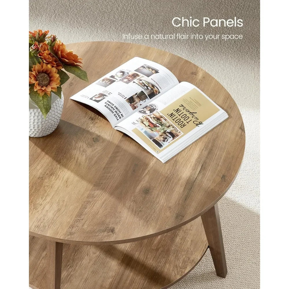 Round Coffee Table With Storage 2 Tier Honey Brown Durable