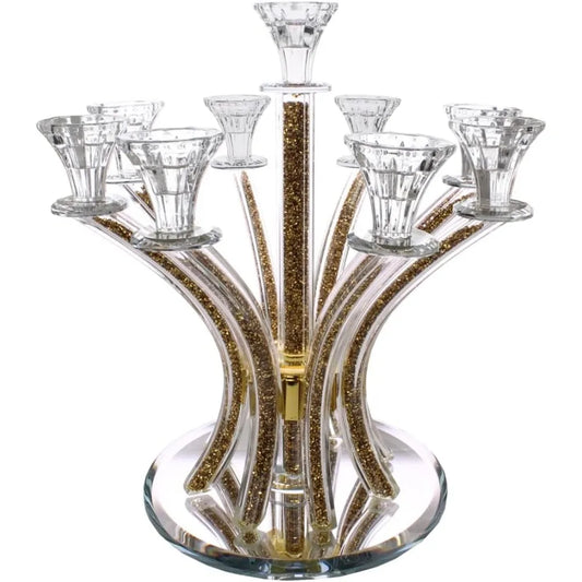Gold Plated Nine Arm Crystal Light Tree Candle Holder
