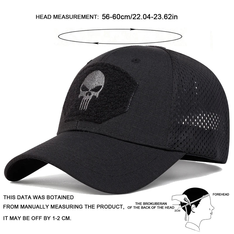 Unisex Skull Embroidery Breathable Baseball Cap Adjustable Sun Protection Hat**