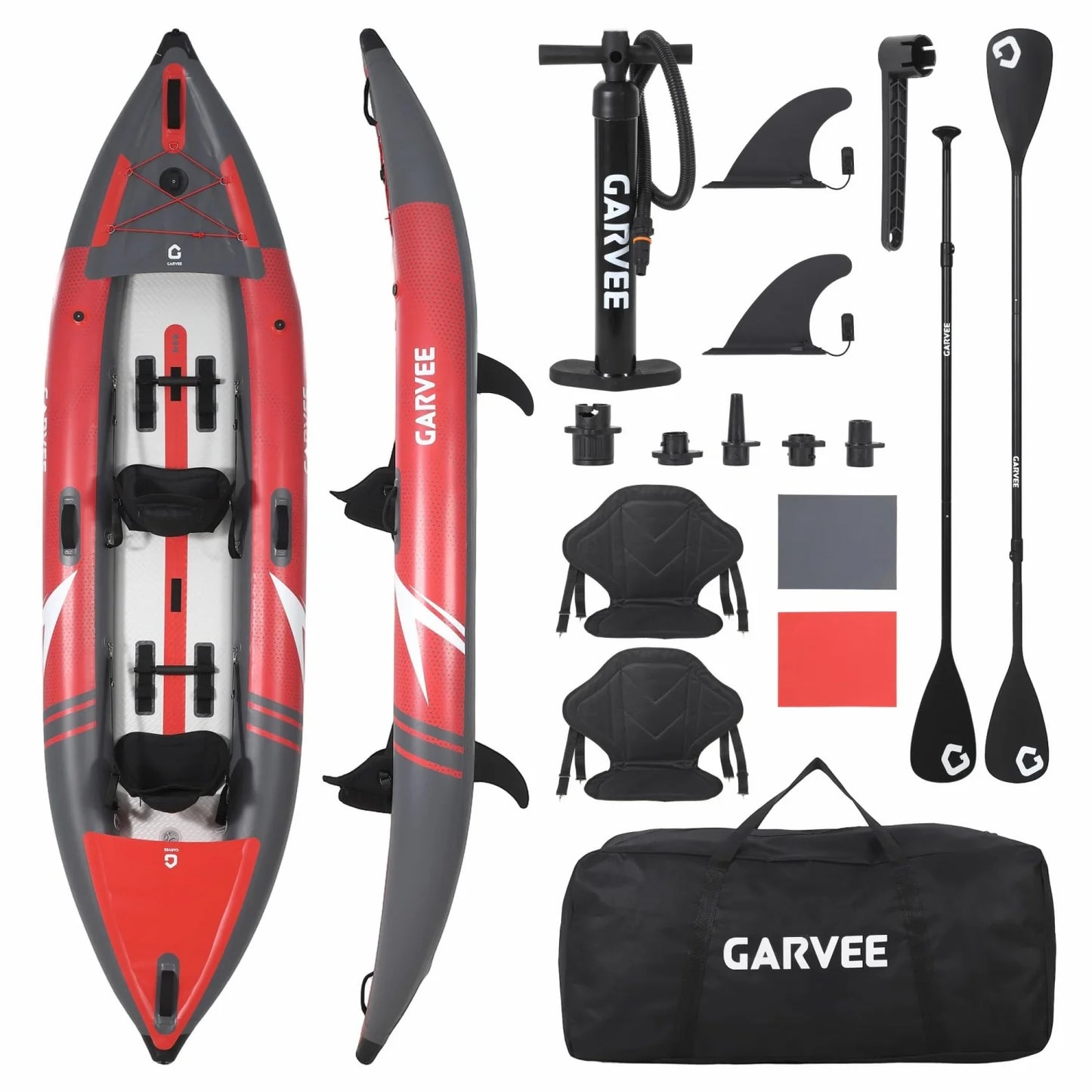 Two Person Inflatable Kayak For Fishing And Touring With Padded Seat And Fins